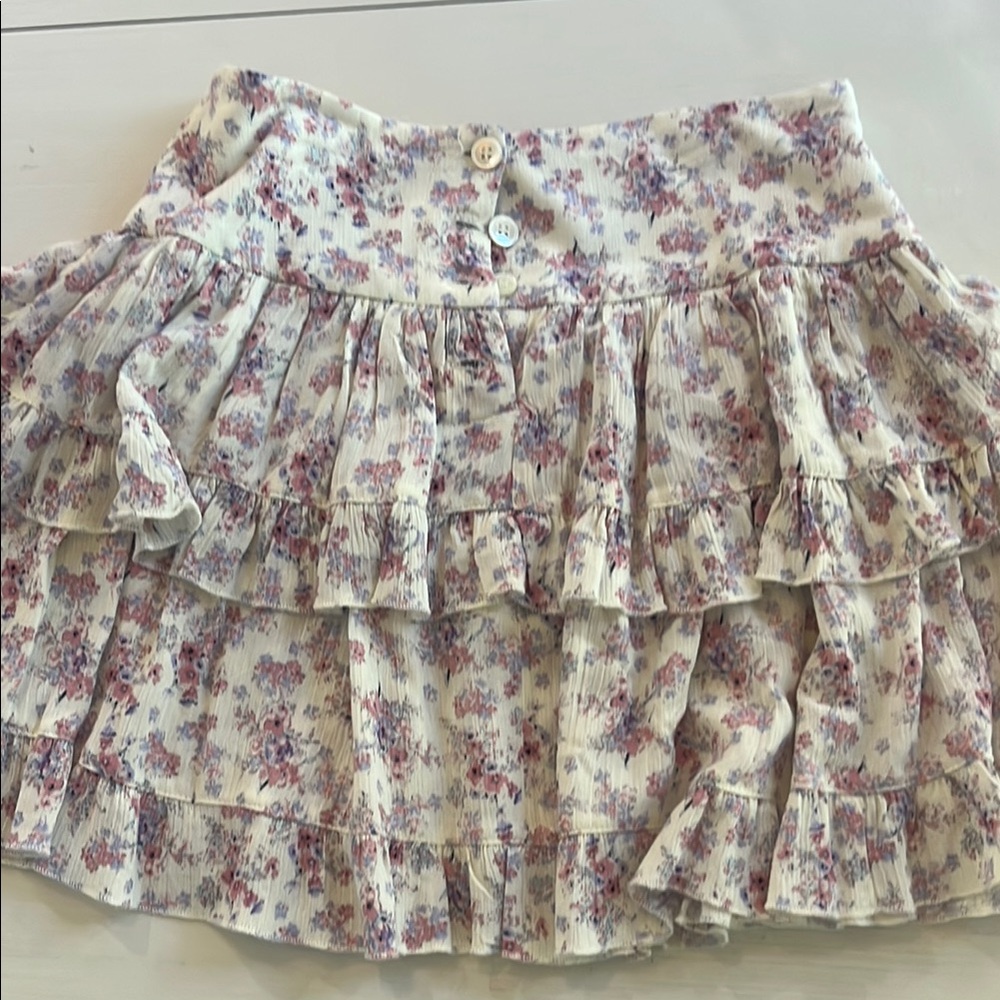 Floral Ruffle Skirt - Cream and Purple